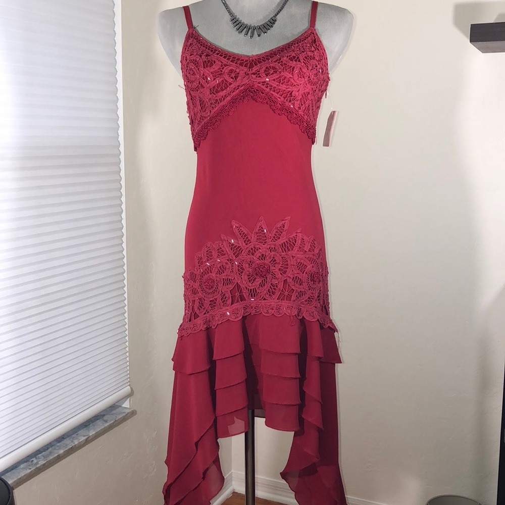 Alfredo Venini Red Beaded Hi Low Salsa Dress M